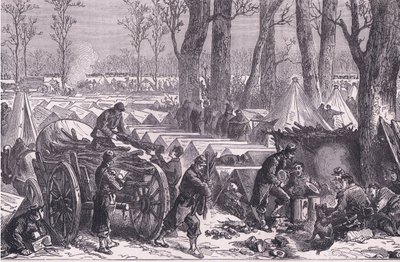 ヴァンセンヌの森にあるデュ・クロイ将軍の部隊のビバーク（Cassells History of the War between France and Germany, published by Cassell and Company Limited, c.1890）（リトグラフ 作： German School