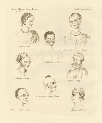 アフリカの真ん中にいる黒人の部族（彩色彫刻 作： German School