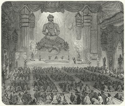 北京の僧院で礼拝する仏教徒(彫刻) 作： German School