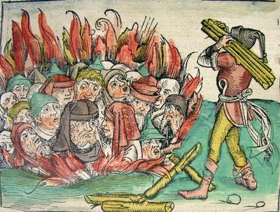 1493年のニュルンベルク年代記に掲載されたユダヤ人のバーニング 作： German School