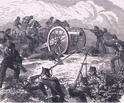野砲のキャプチャ、Cassells History of the War between France and Germany、Cassell and Company Limited、c.1890（リトグラフ）。 作： German School