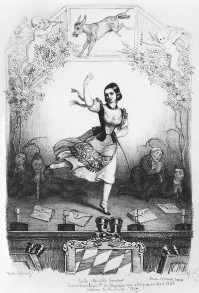 ババリアのルートヴィヒ1世（1786-1868）の前で踊るローラモンテス（1821-61）の風刺画c.1847 作： German School