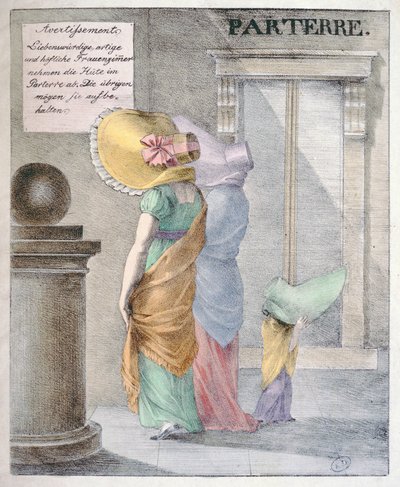 1820年頃、女性が巨大な帽子をかぶるファッションをあざ笑う漫画 作： German School