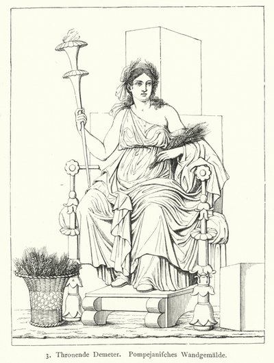 古代ローマの収穫の女神ケレスが鎮座しているポンペイの壁画（彫刻 作： German School