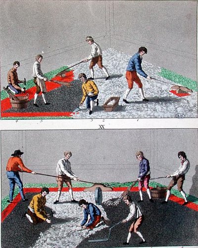 舗装する子供たち」1810年頃（カラーリトグラフ） 作： German School
