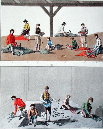 舗装する子供たち」1810年頃（カラーリトグラフ） 作： German School