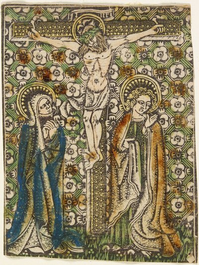 メアリーとセントジョンとの十字架上のキリスト、1460年頃（メタルカット） 作： German School