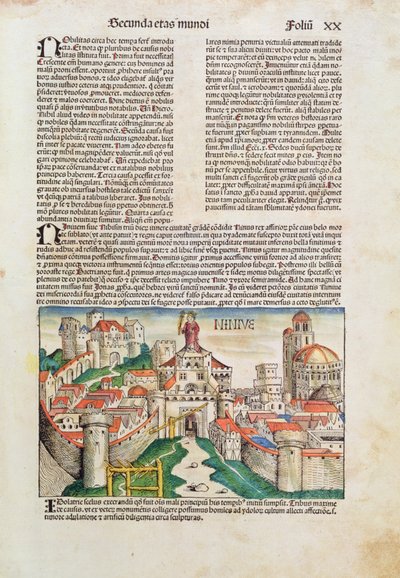 ニネベ市、ハルトマンシェデル作「Liber Chronicarum」（1440年〜1514年）、1493年（色の木版画） 作： German School