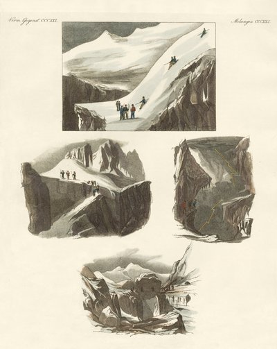 ブラン山の登頂について（彩色済み彫刻 作： German School