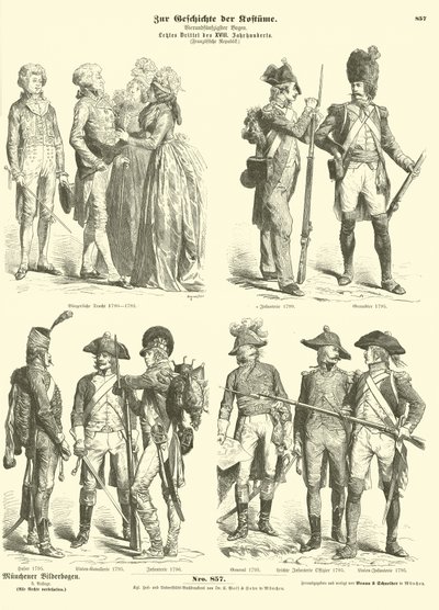 フランス共和党の衣装と軍服、1790年代 作： German School