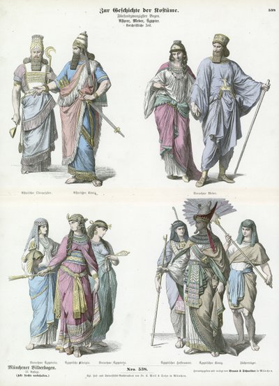 古代アッシリア人、メデス人、エジプト人の衣装 作： German School