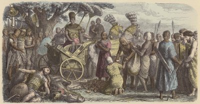 勝利した戦いの後のファラオの前の囚人と敵兵の切断された手を数える 作： German School