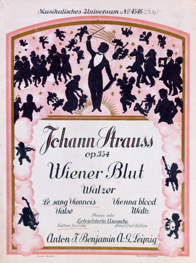 有名なワルツウィーナーブラットの楽譜のカバーop.354ヨハンシュトラウス2世（1825-99）、1930年 作： German School