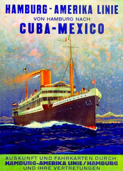 キューバ-メキシコ、ハンブルクアメリカンラインの広告ポスター、1899年 作： German School