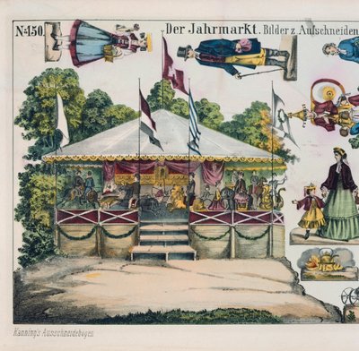遊園地のカルーセルを備えたカットアウトシート、カニング発行、1860年 作： German School