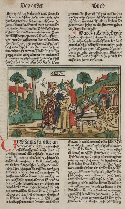 ダビデと契約の箱、15世紀後半（手彩色の木版画） 作： German School