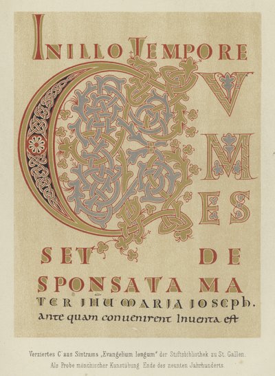 9世紀後半のSintrams Evangelium longumからの装飾文字C 作： German School