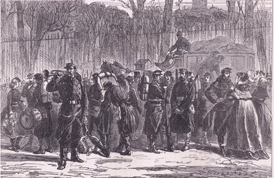 国民衛兵第10連隊の進駐先への出発、Cassells and Company Limited発行のCassells History of the War between France and Germany、1890年頃（リトグラフ）。 作： German School