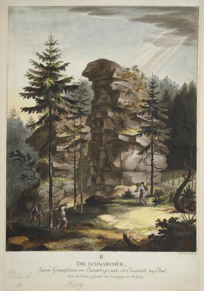 「Der Hübichenstein」、「Harz Forest の 4 つのビュー」、Philipp Ganz、c.1770-90 (手描きのエッチング) 作： German School