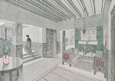 バレンティン・ミンクによるリビングホールのデザイン、1906年。 作： German School