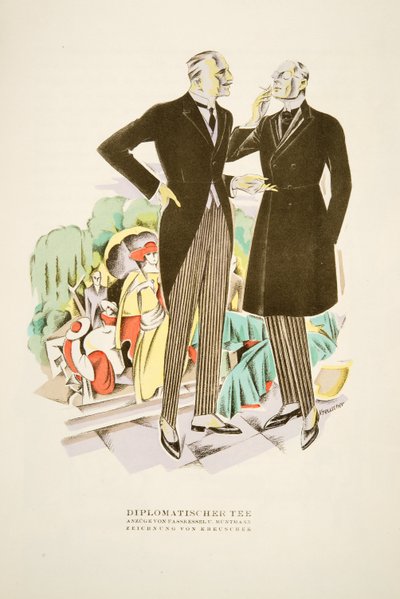 Diplomatischer Tee, Fasskessel U. Muntmannのスーツ、Styl, pub.1922より（ポショワールプリント 作： German School