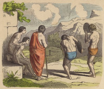 古代ギリシャの円盤投げ（彩色済み彫刻 作： German School