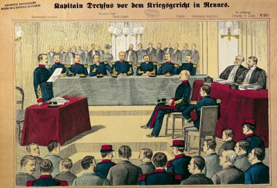 ドレフュス事件：ドレフュス大尉（1859-1923）の修正裁判 ドイツの報道からのイラスト 作： German School