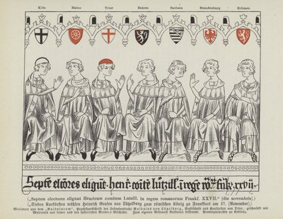 ルクセンブルクのヘンリー7世の神聖ローマ皇帝への選出、フランクフルト、1308年11月27日（カラーリトグラフ 作： German School