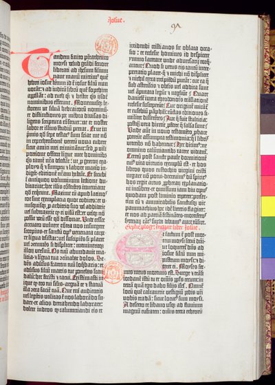 ペンテウチの終わりとヨシュア記の始まり、グーテンベルク聖書、ヨハネスグーテンベルク（c.1400-68）とピーターシェーファー（1425-1502）、マインツ、1454-56（印刷紙） 作： German School