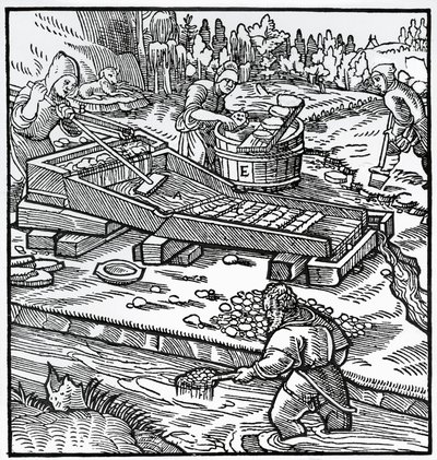 ゲオルグ・パヴェールまたはゲオルギウス・アグリコラ（1494-1555）の「De re metallica（金属の性質について）」からのエングレーヴィング 作： German School