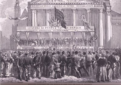 パリ防衛のために志願兵を登録するカッセル社の『Cassells History of the War between France and Germany』（1890年頃）（リトグラフ）。 作： German School