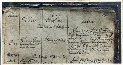 1685年にドイツのハレにあるマルクト教会の教会登録簿からのヘンデルの洗礼の入力 作： German School