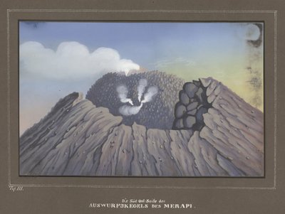 メラピ山からの噴火、Pl.III、ジャグを通しての旅の地形と自然のアトラス、ジャンクフーン博士、マクデブルク1845 作： German School