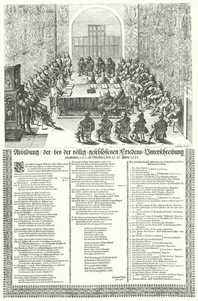 三十年戦争後の1650年にニュルンベルクで開催されたヨーロッパ平和会議の様子（版画 作： German School