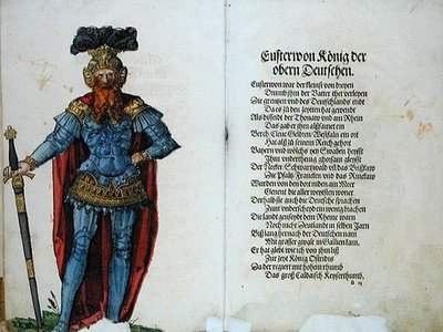 ドイツ民族の最初の12人の古い王と王子の起源」より、上ドイツ人の王エウスターン 作： German School