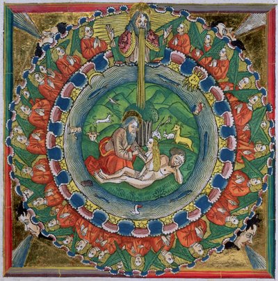 創世記2:22のファクシミリコピーは、ニュルンベルク聖書（Biblia Sacra Germanaica）からイブを作成しました 作： German School