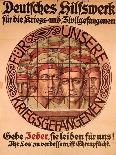 第一次世界大戦 ドイツ人捕虜救済のための寄付を促すポスター（カラーリトグラフ） 作： German School