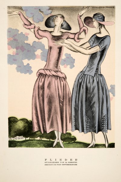 「Flieder"、M.ゲルステルによる衣料品の広告、Styl, pub.1922より（ポショワール版画） 作： German School