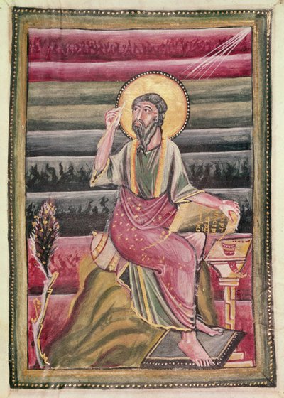 Fol.160r聖ヨハネ福音伝道者、聖ゲレオン福音伝道者、990-1000 作： German School