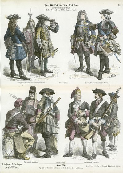 18世紀初頭のフランスとオーストリアの軍服 作： German School