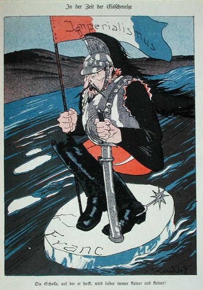 フランの崩壊によって危機に瀕したフランスの帝国主義的野心（「Kladderadatsch」の風刺画 作： German School
