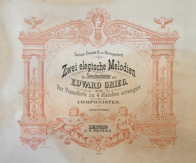 エドワード・ハーゲラップ・グリーグ（1843-1907）による2つのエレガック・メロディーの口絵。 作： German School