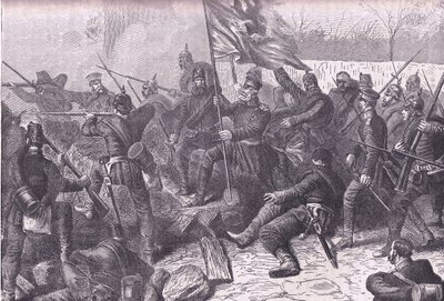 ル・ブルジェへの攻撃を指揮するフォン・バドレツキー将軍（Cassells History of the War between France and Germany published by Cassell and Company Limited, c.1890）（リトグラフ 作： German School