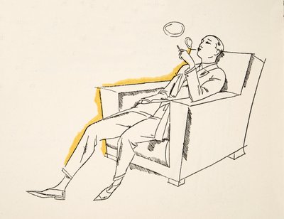 煙草を吹く紳士、1922年発行の『Styl』より（ポショワール版画） 作： German School