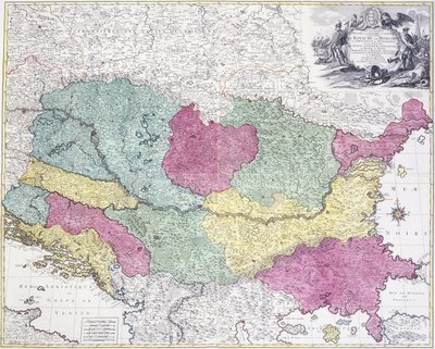 戦争の劇場の地理的地図、主にハンガリー王国を示す、1771年 作： German School