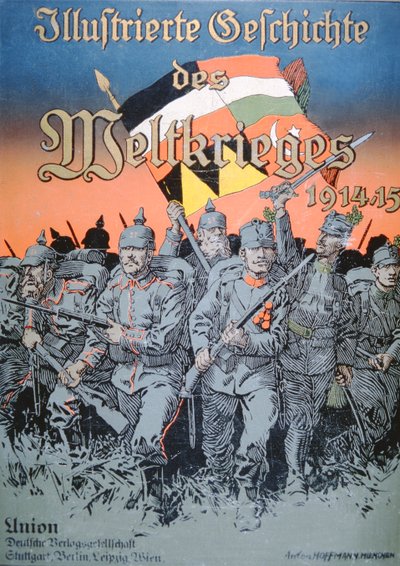 肩を並べて前進するドイツ軍とオーストリア・ハンガリー軍（Illustrated Book of the World War 1914-15の表紙 作： German School