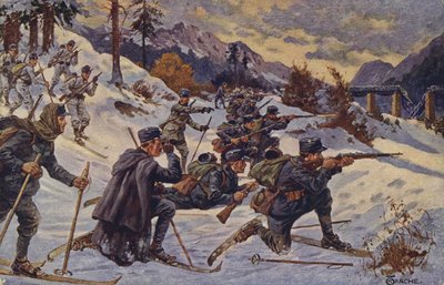 ドゥクラ峠でのドイツとオーストリアのスキー部隊（第一次世界大戦、カルパティア山脈 作： German School