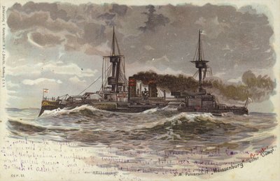ドイツの戦艦SMSヴァイセンブルク 19世紀後半から20世紀初頭（カラーリトグラフ 作： German School