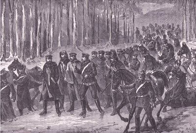 パリに向かうドイツの騎兵隊、1890年頃にCassell and Company Limitedから出版されたCassells History of the War between France and Germany（リトグラフ）。 作： German School