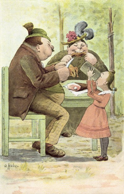 ドイツのカップルと娘の外で食事を楽しむ 作： German School
